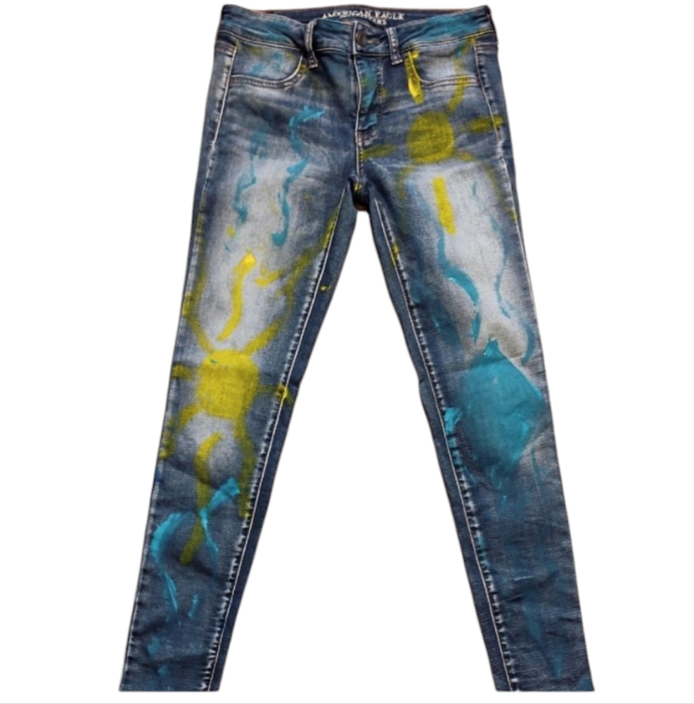 American Eagle Outfitters Super Stretch Jeggings Size 4 Graphic Art Design